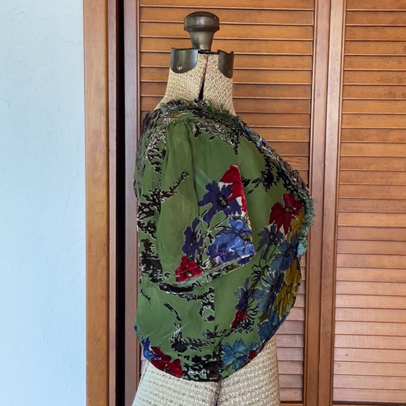 JALOUX | Green & Brown Silk Velvet Floral Short Sleeve Shrug | M - Picture 9 of 17